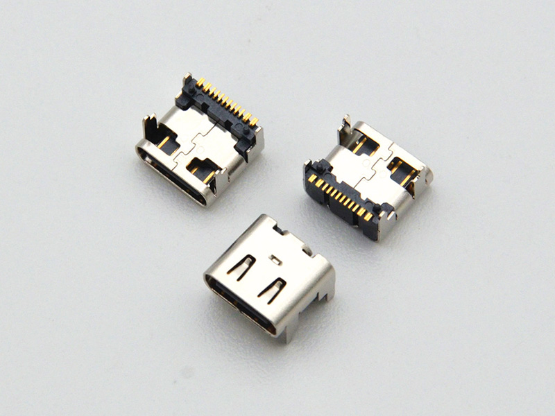 TYPE-C 16P 母座 L=8.0MM CH=3.18MM 垫高1.6MM板上四脚插带柱